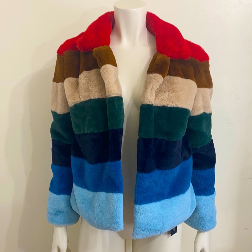 BLANKNYC Multicolored Color Block Faux Fur Coat